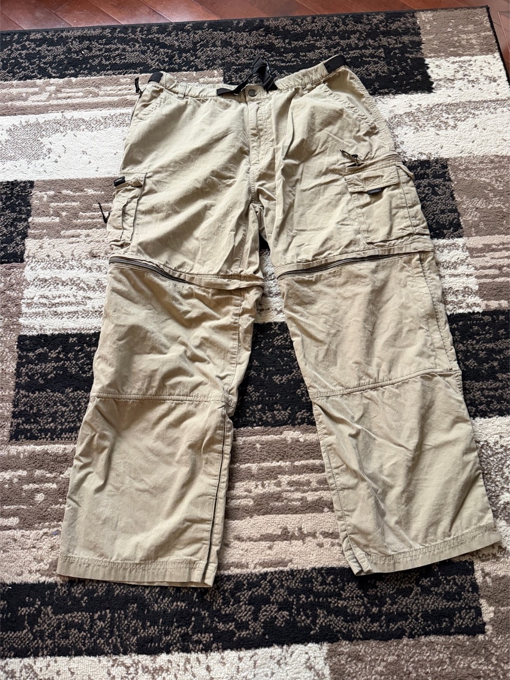 Men's Bc clothing tan convertible cargo pants with adjustable waist